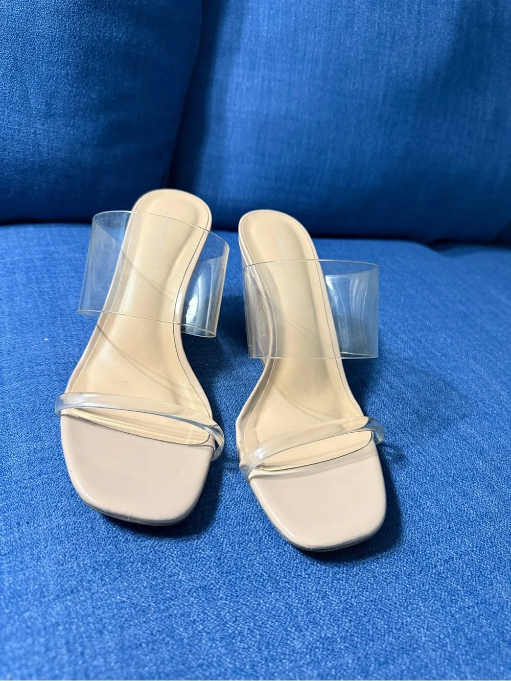 Sincerely Jules Nude Clear Strap Wedge Sandals